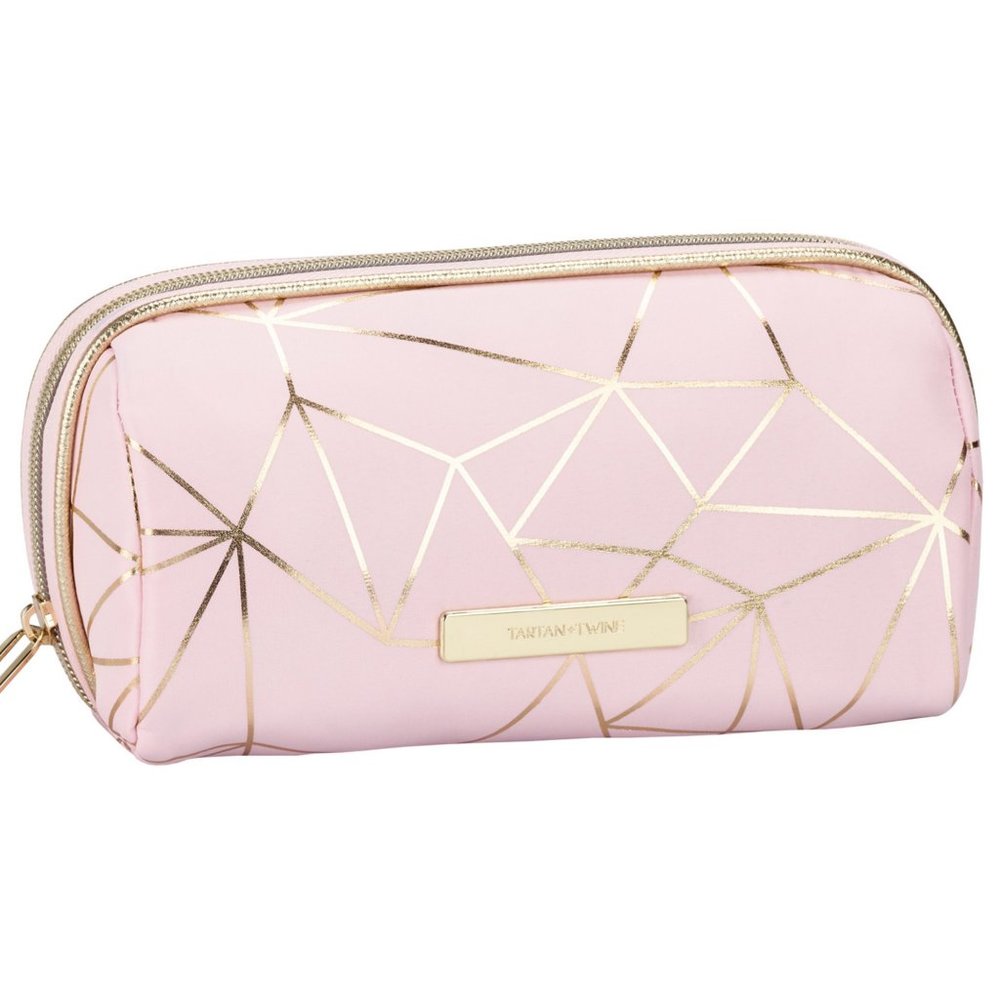 🎀 $7 - Tartan + Twine Makeup Cosmetic Bag Pencil Case Pink/Gold